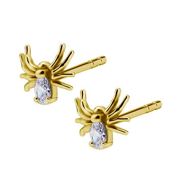 Earring with spiders and crystal - 18K gold PVD