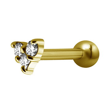 Barbell - 3 kristaller - 18K guld PVD