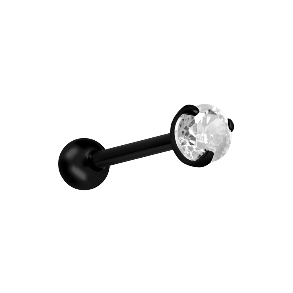 Barbell - 1,2 mm - 6 mm - svart PVD - 3 mm vit kristall
