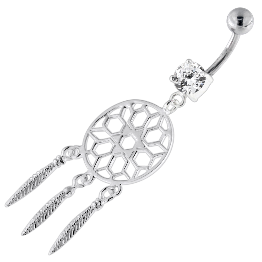 Navelpiercing - 1,6 mm - Kristall med drömfångare - Stål