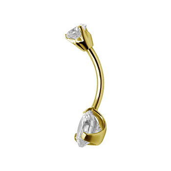 Navelpiercing - diamantfattade vita  kristaller - 18K Guld PVD (kristallstorlek 6 x 5 mm)