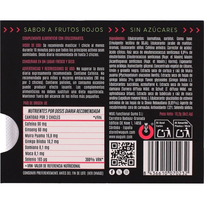 Wug Gum Wug Climax Functional chewing gum With Maca Damiana And Ginseng to enhance desire And intimate vitality Blister - 4
