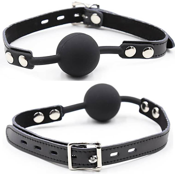 Ohmama Fetish Silicone Ball Gag With Leather Belt Padlock Included