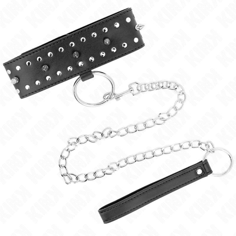 Necklace With Leash 65 Cm With Silver Studs Adjustable 36 43 Cm X 5 Cm - 2