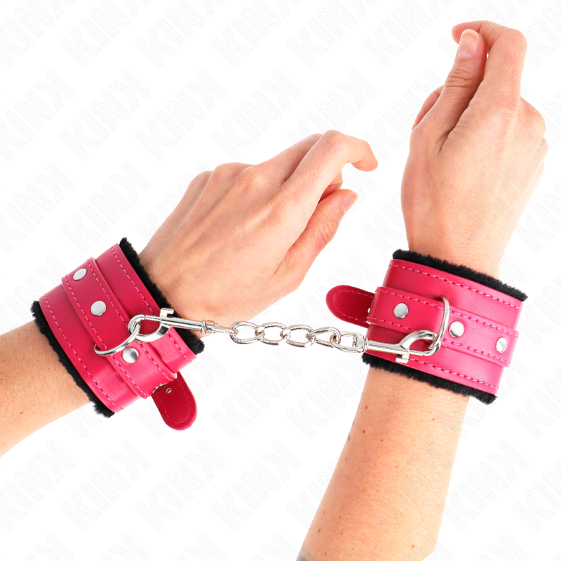 Wrist Premium Fur Lined Wrist Restraints With Raspberry Rose Belt Adjustable 17 29 Cm X 6 Cm
