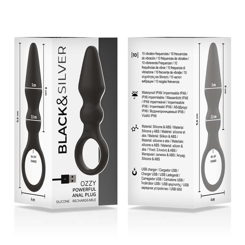 Black Silver Ozzy Powerful Silicone Anal Plug - 5