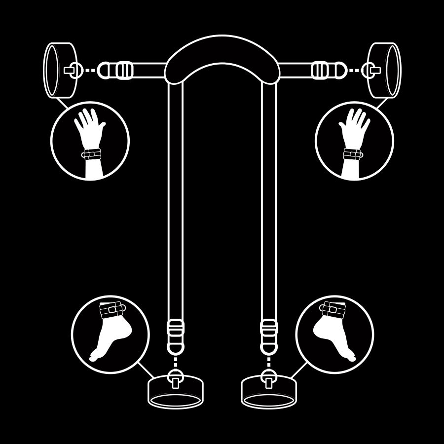Fetish Submissive Bondage Master Position With 4 Noprene Lined Handcuffs - 4