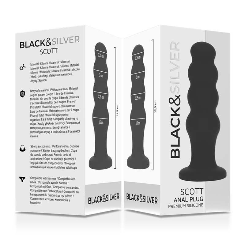 Black Silver Scott Premium Silicone Anal Plug - 5