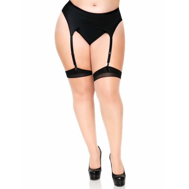 Leg Avenue Plus Lycra Sheer 2 Tone Thigh High With Backseam And Cuban Heel