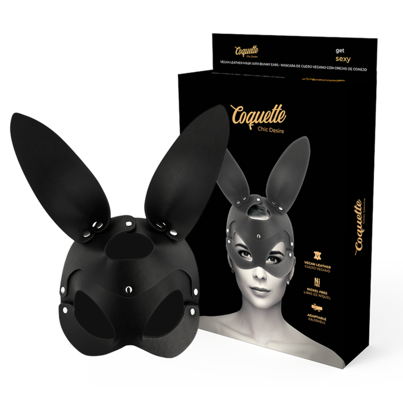 Coquette Chic Desire Vegan Leather Mask With Bunny Ears