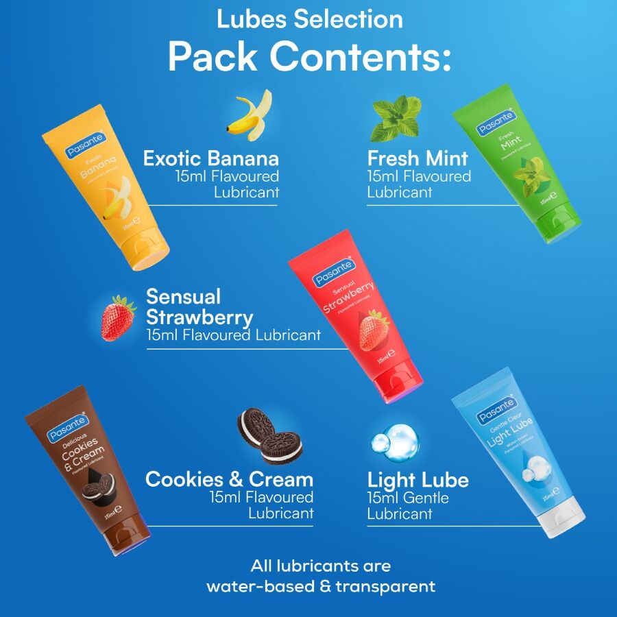 Pasante Pack Assorted Flavor Lubricants 15 Ml - 5
