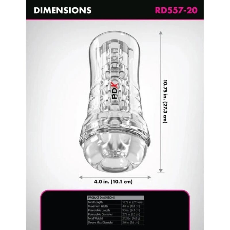 Pdx Elite Viewtube Plus See Thru Ez Grip Stroker 21 cm - 3