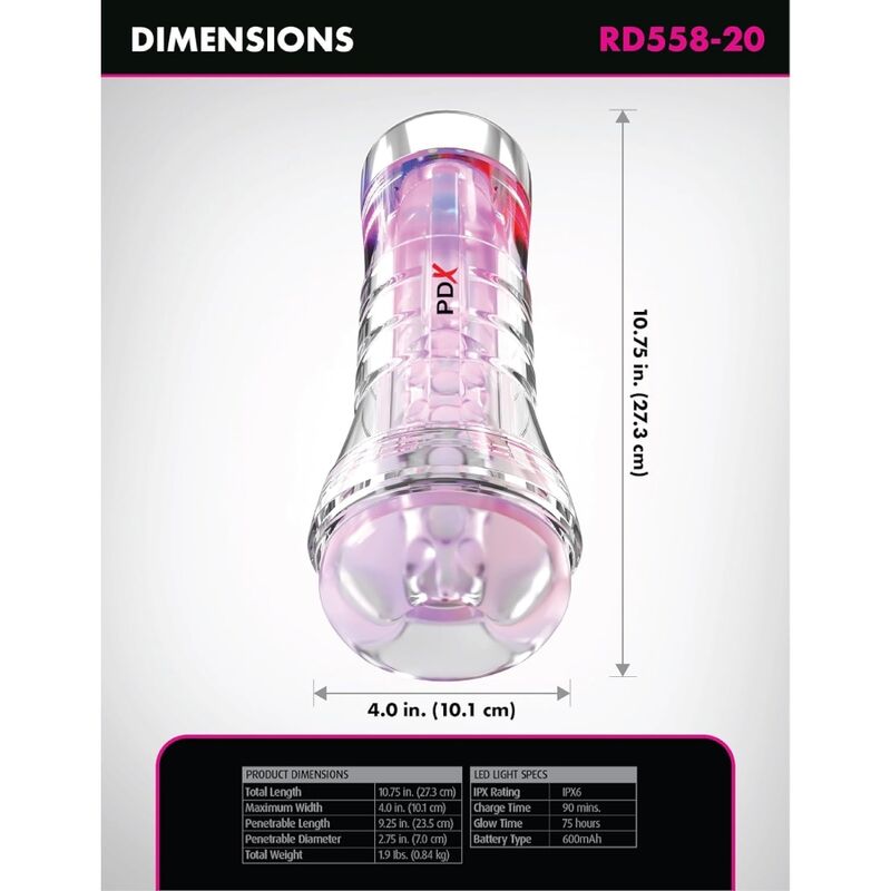 Pdx Elite Viewtube LED Stroker 27,3 cm - 4