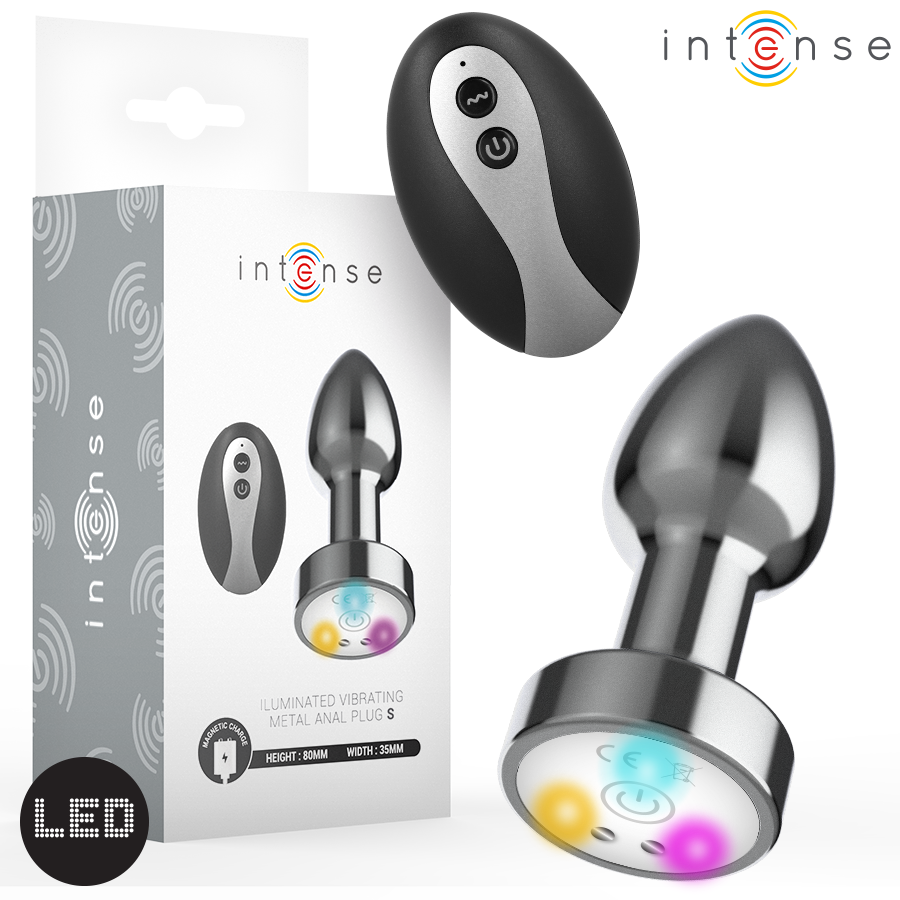 Intense Anal Toys Vibrating Metal Anal Plug With LED Lights And Remote Control Size