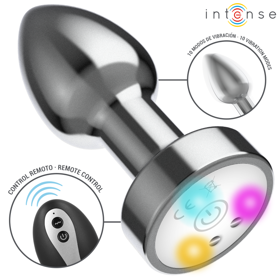 Intense Anal Toys Vibrating Metal Anal Plug With LED Lights And Remote Control Size - 7