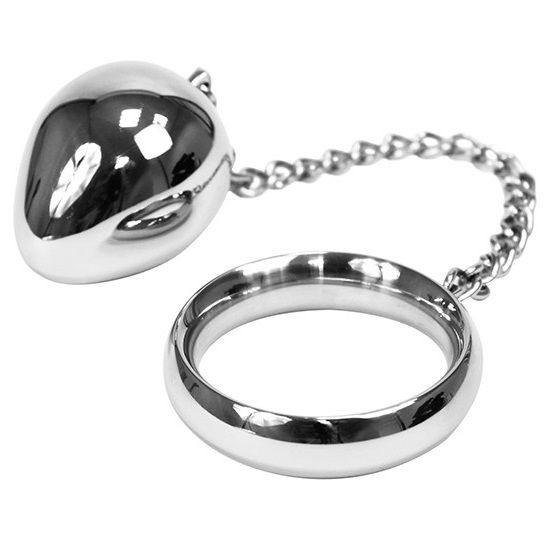 Metal Hard Cock Ring Chain With Metal Ball - 4