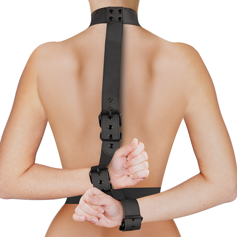 Fetish Submissive Bondage Collar Wrist Cuffs Body Restraint Set - 3