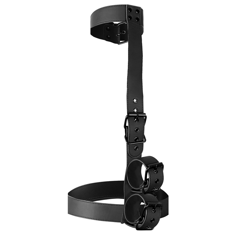 Fetish Submissive Bondage Collar Wrist Cuffs Body Restraint Set - 4