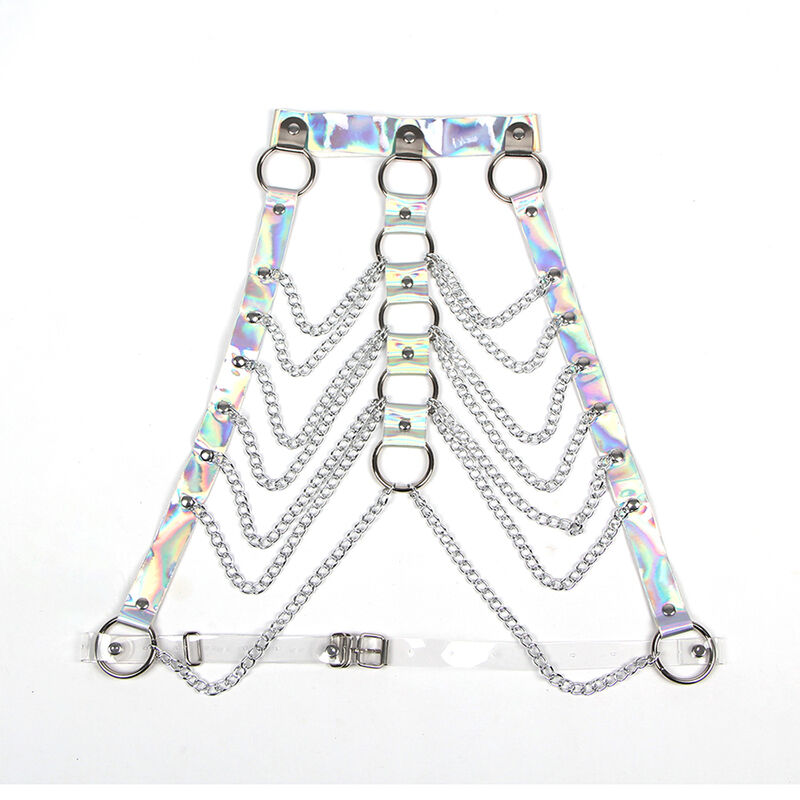 Subblime Fetish 953737 Chest Harness With Rings And Chains Silver - 4
