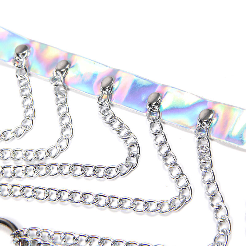 Subblime Fetish 953737 Chest Harness With Rings And Chains Silver - 5