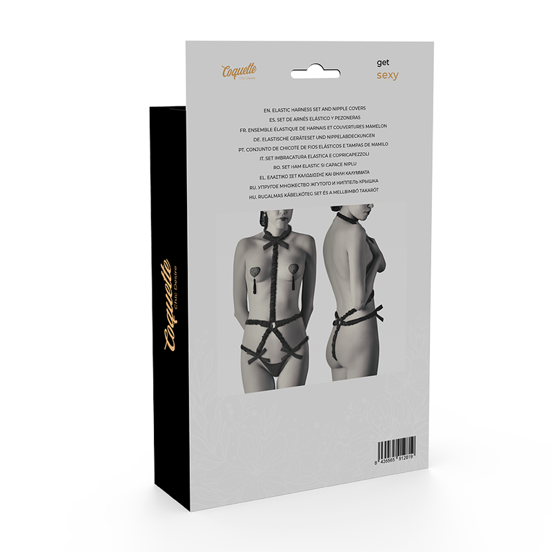 Coquette Chic Desire Elastic Harness Set And Nipple Covers - 5