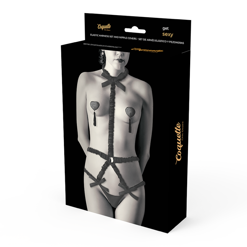 Coquette Chic Desire Elastic Harness Set And Nipple Covers - 4