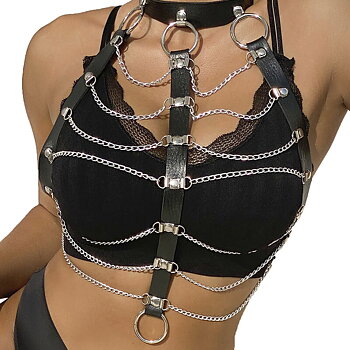 Subblime Fetish Chest Harness Leather Chains