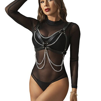 Subblime Fetish Harness Bra With Chaindetail
