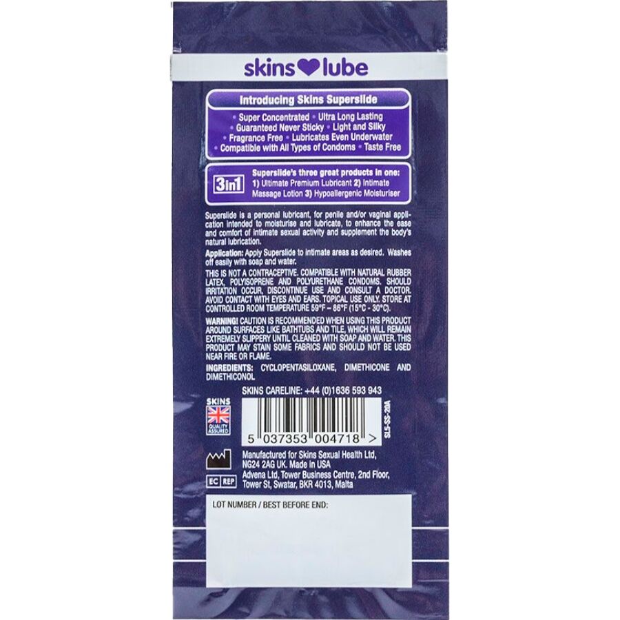 Skins Superslide Silicone Based Lubricant Single Dose 5 Ml - 2