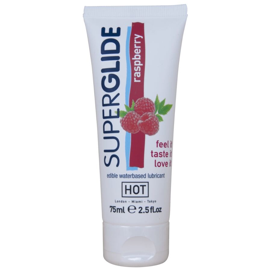 Hot Superglide Edible Lubricant Waterbased Raspberry 75 Ml