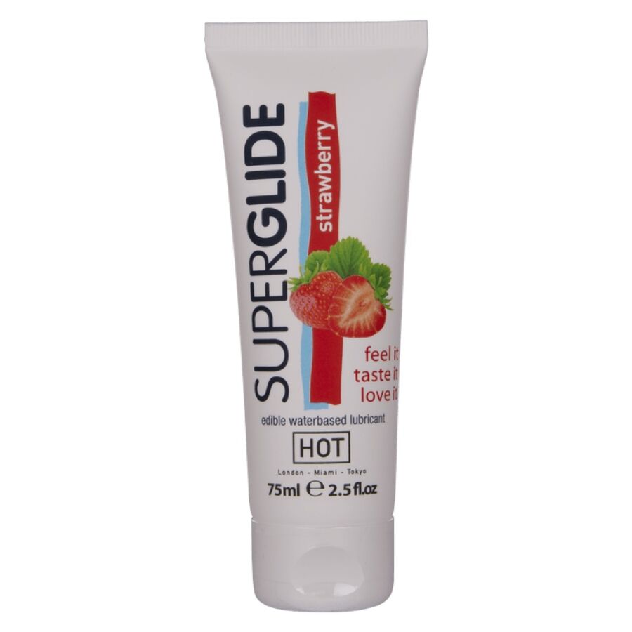 Hot Superglide Edible Lubricant Waterbased Strawberry 75 Ml