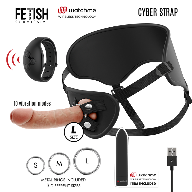 Fetish Submissive Cyber Strap Harness With Dildo And Bullet Remote Control Watchme Technology