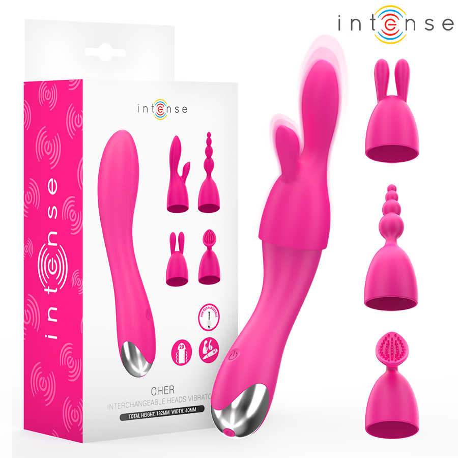 Intense High Tech Cher Vibrator With 20 Patterns And Interchangeable Heads