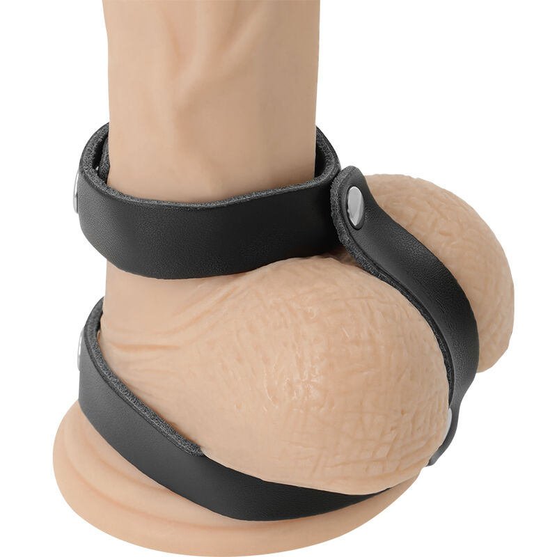 Darkness Bondage Leather Adjustable Penis And Testicle Ring - 2