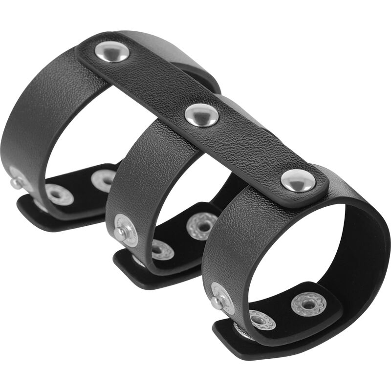 Darkness Bondage Adjustable Leather Double Penis And Testicle Ring - 3