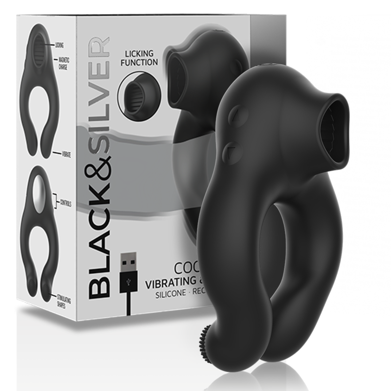Black Silver Silicone Vibrator Ring 3 Motors Rechargeable - 2