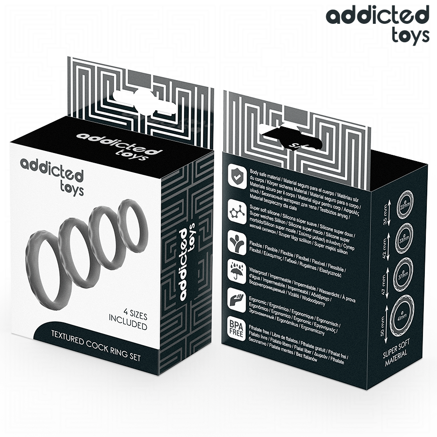 Addicted Toys Textured Cock Ring Set 4 Sizes - 3
