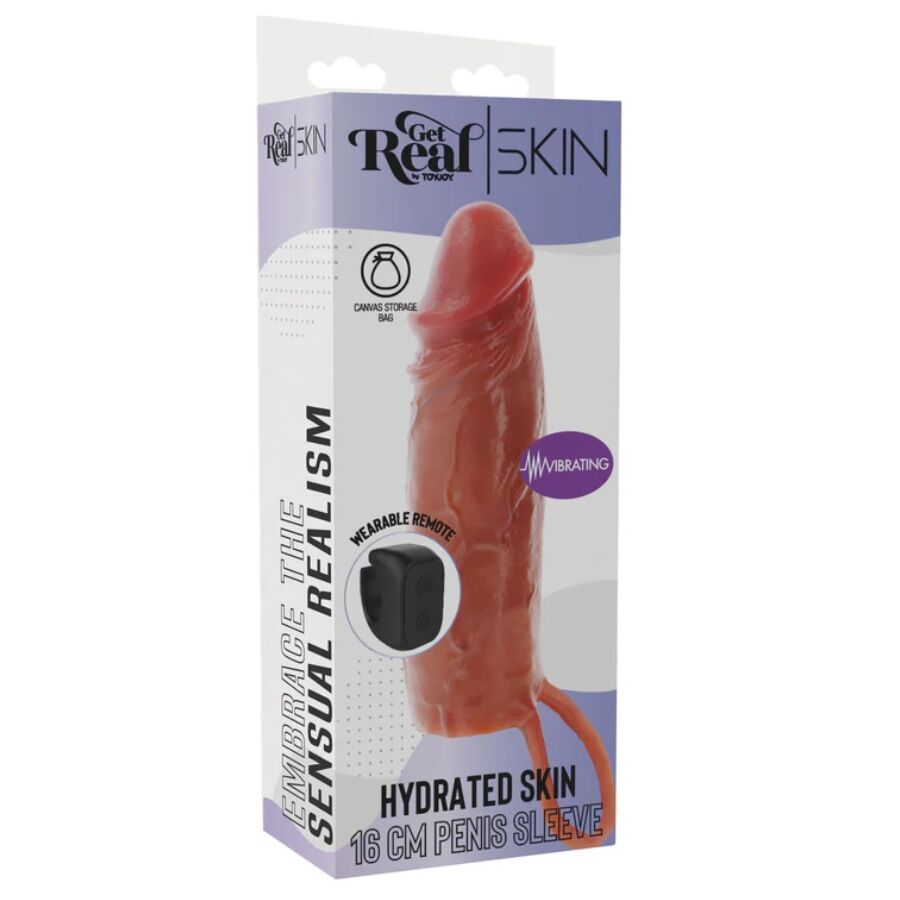 Get Real Hydrated Skin Silicone Vibrating Penis Sleeve Caramel 16 CM - 5