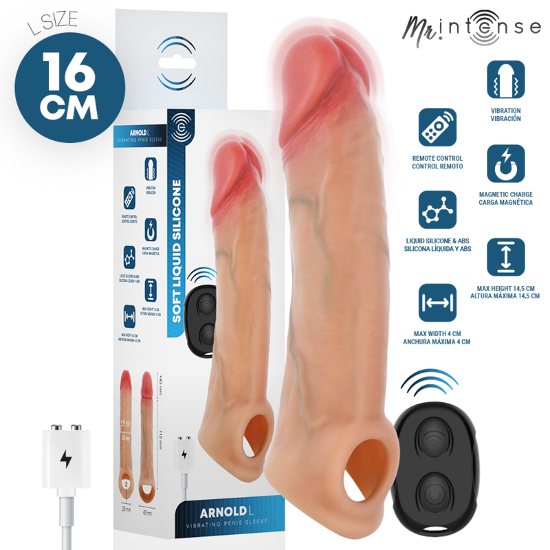 Mr Intense Penis MR Intense Arnold Vibrator Silicone Penis Sleeve With Remote Control 16 CM Ø 4 5 CM