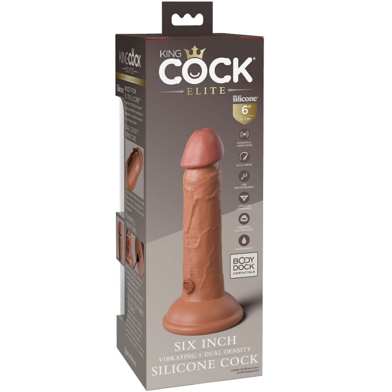 King Cock Elite Realistic Dildo Vibrating Silicone 15 2 CM Caramel - 5