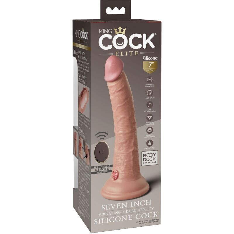 King Cock Elite Realistic Dildo Vibrator Silicone Remote Control 17 8 CM - 5