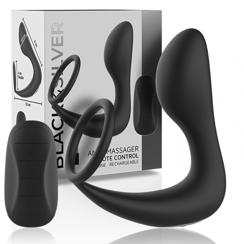 Black Silver Remote Control Anal Massager Rechargeable Silicone - 2