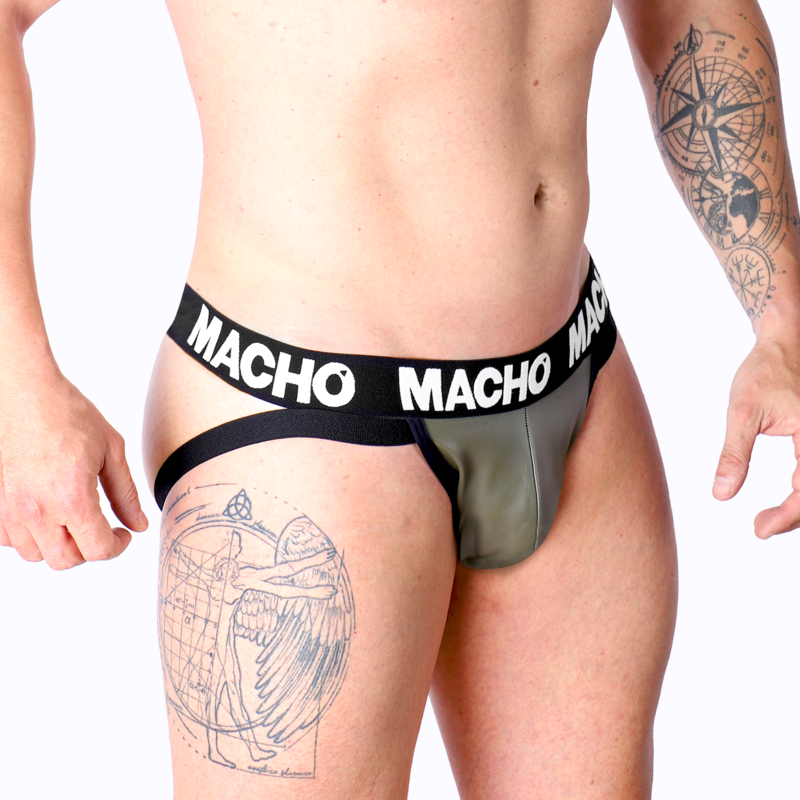 Macho Leather Jockstrap Grå/Beige - 17