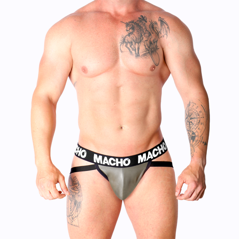 Macho Leather Jockstrap Grå/Beige - 13