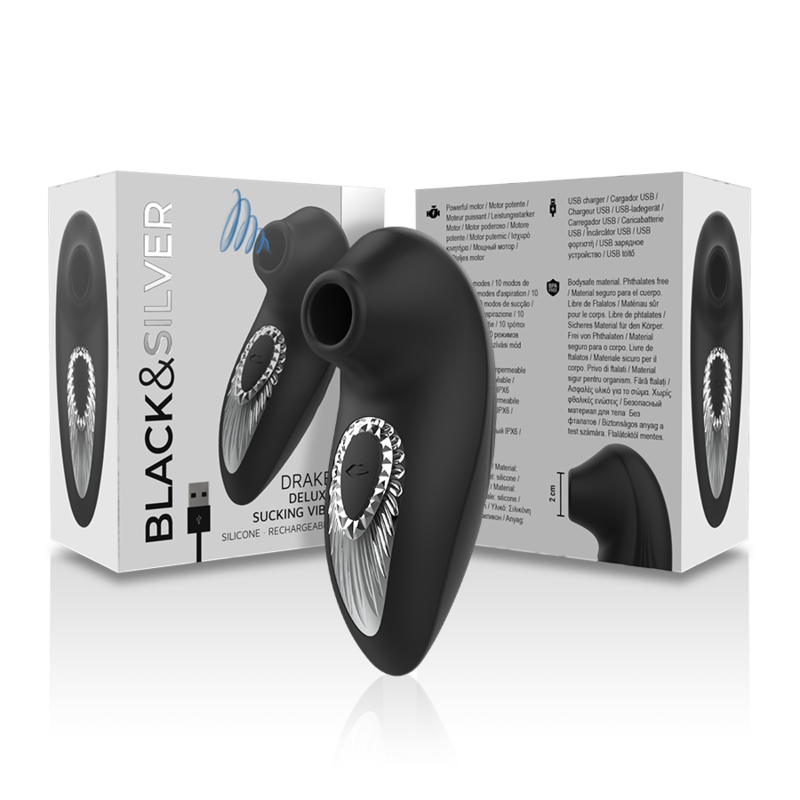 Black Silver Drake Deluxe Sucking Vibe Rechargeable Silicone - 5