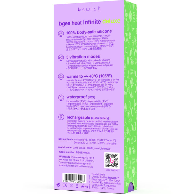 Swish Bgee Heat Infinite Deluxe Rechargeable Vibrator Lavender Silicone - 5