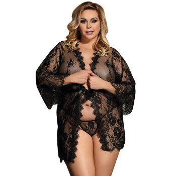Subblime Queen Plus Queen Plus Lace Peignoir Flared Sleeves
