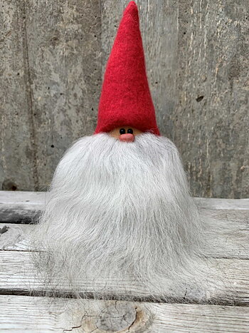 Skäggtomte 20 cm Röd Mössa Islandsfår Ljusgrått Skägg