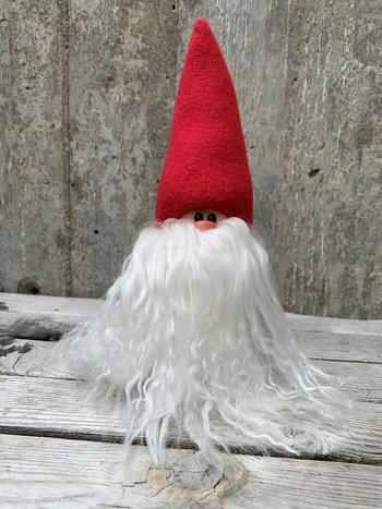 Skäggtomte 20 cm Röd Mössa Tibetanskt Får Vitt Skägg
