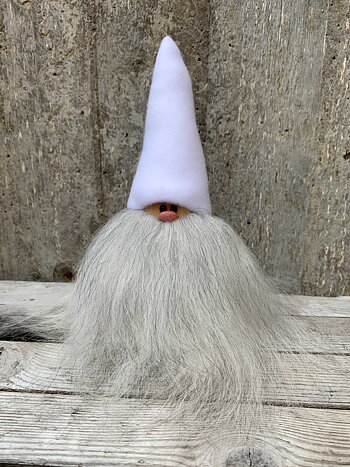 Skäggtomte 20 cm Vit Mössa Islandsfår Grått Skägg